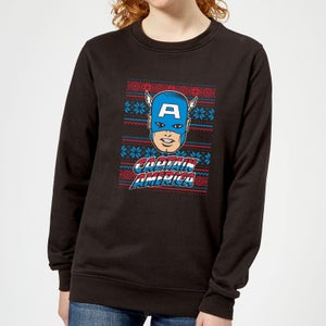 Marvel Captain America Face Women's Christmas Sweater - Black
