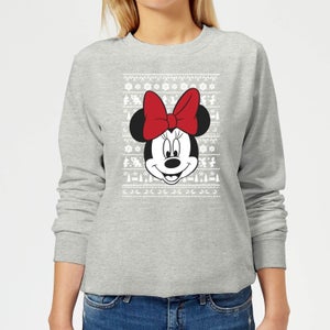 Disney Minnie Face Women's Christmas Sweatshirt - Grey