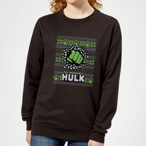 Marvel Hulk Punch Damen Weihnachtspullover – Schwarz