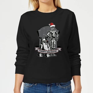 Star Wars Happy Holidays Droids Women's Christmas Sweatshirt - Black