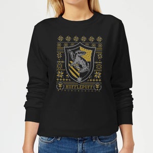 Harry Potter Hufflepuff Crest Women's Christmas Sweatshirt - Black