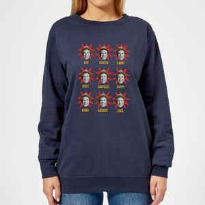 Elf Faces Women's Christmas Sweatshirt - Navy