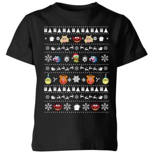 Muppets Pattern Kids' Christmas T-Shirt - Black