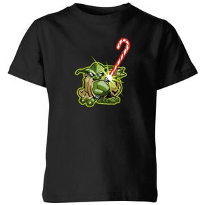 Star Wars Candy Cane Yoda Kids' Christmas T-Shirt - Black