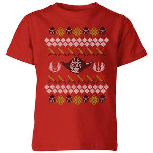 T-Shirt Star Wars Yoda Knit Christmas- Rosso - Bambini