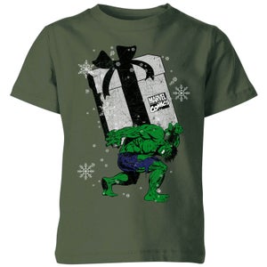 Marvel The Incredible Hulk Christmas Present Kids' Christmas T-Shirt - Forest Green