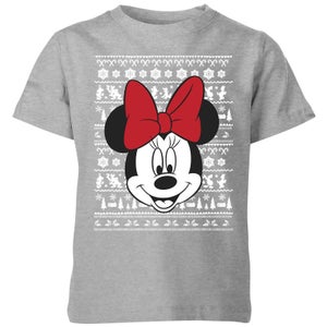 Disney Minnie Face Kids' Christmas T-Shirt - Grey