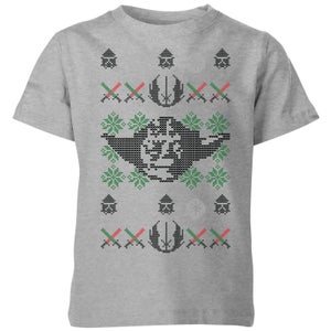 Star Wars Yoda Face Knit Kids' Christmas T-Shirt - Grey