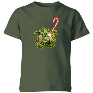 Star Wars Candy Cane Yoda Kids' Christmas T-Shirt - Forest Green