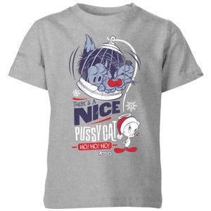 Camiseta navideña Tweety Pie Pussy Cat para niño de Looney Tunes - Gris