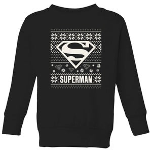 DC Superman Knit Pattern Kids' Christmas Sweatshirt - Black