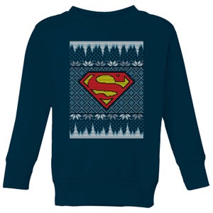 DC Superman Knit Kids' Christmas Sweatshirt - Navy