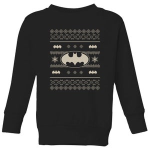 DC Batman Knit Pattern Kids' Christmas Sweatshirt - Black