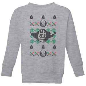 Star Wars Yoda Face Knit Kids' Christmas Sweatshirt - Grey