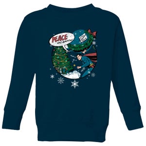 DC Superman Peace On Earth Kids' Christmas Sweatshirt - Navy