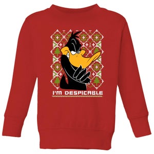 Looney Tunes Daffy Duck Knit Kinder Weihnachtspullover - Rot