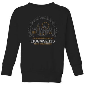 Harry Potter I'd Rather Stay At Hogwarts Kinder Weihnachtspullover - Schwarz