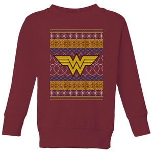 DC Wonder Woman Knit Kids' Christmas Sweatshirt - Burgundy