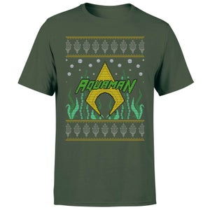 Camiseta navideña Aquaman Knit para hombre de DC - Verde bosque