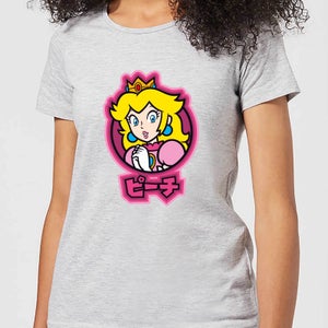 T-Shirt Nintendo Super Mario Peach Katakana - Grigio - Donna