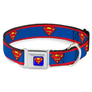 Buckle-Down DC Comics Superman Shield Dog Collar - Blue/Stripe Red/Blue (Various Sizes)