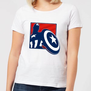 Avengers Assemble Captain America Outline Badge Women's T-Shirt - White