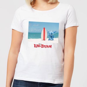 T-Shirt Disney Lilo And Stitch Surf Beach - Bianco - Donna