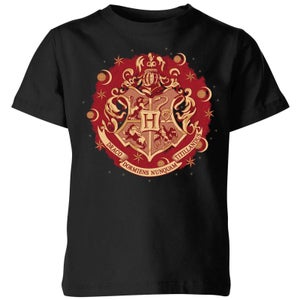 Harry Potter Hogwarts Christmas Crest kinder t-shirt - Zwart