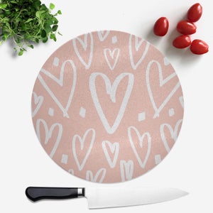 Pink And White Heart Pattern Round Chopping Board