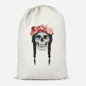 Skull And Flowers Cotton Storage Bag