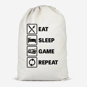 Eat Sleep Game Repeat Cotton Storage Bag