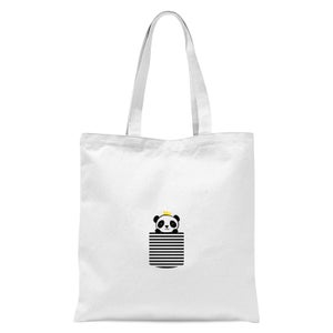 Stripey Panda Pocket Tote Bag - White