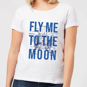 Fly Me To The Moon Blue Print Women's T-Shirt - White