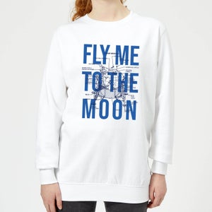 Fly Me To The Moon Blue Print Women's Sweatshirt - White