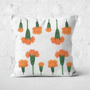 Orange Botanical Flowers Square Cushion