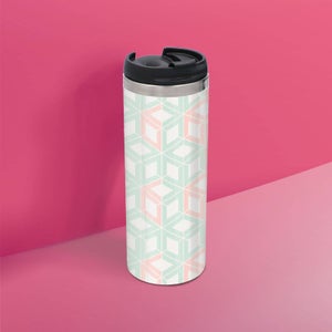 Coral And Mint Cube Pattern Stainless Steel Travel Mug