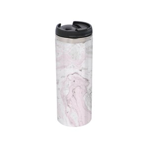 Pink And Grey Marble Stainless Steel Thermo Travel Mug - Metallic Finish