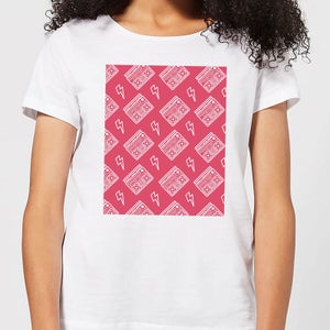 Boombox Pattern Pink Women's T-Shirt - White