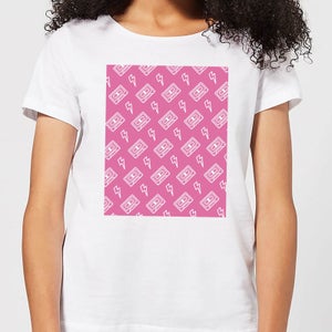 Cassette Tape Pattern Pink Women's T-Shirt - White