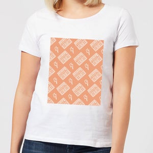 Boombox Pattern Orange Women's T-Shirt - White