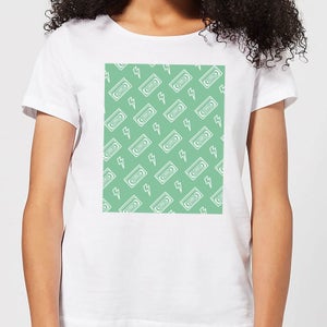 VHS Tape Pattern Green Women's T-Shirt - White