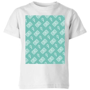 Cassette Tape Pattern Green Kids' T-Shirt - White