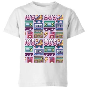 90's Product Tiled Pattern Kids' T-Shirt - White