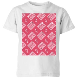 Boombox Pattern Pink Kids' T-Shirt - White