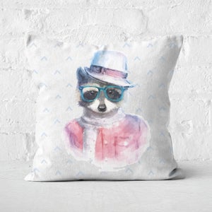 Hipster Raccoon Square Cushion