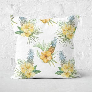 Tropical Leaves With Pineapples Square Cushion