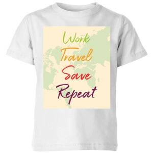 Work Travel Save Repeat Map Background Kids' T-Shirt - White