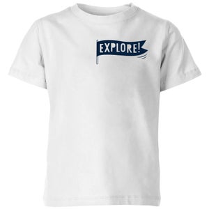 Explore! Flag Pocket Print Kids' T-Shirt - White