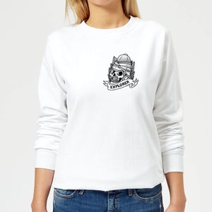 Explorer Skull Pocket Print Women's Sweatshirt - White