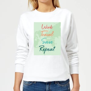 Work Travel Save Repeat Background Women's Sweatshirt - White